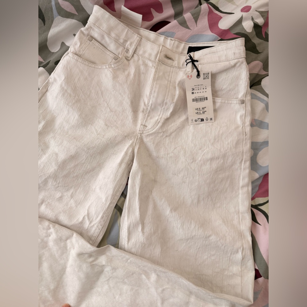 ZARA White Waxed Cracked Jeans Relaxed Fit Size 2 NEW! - Picture 9 of 15
